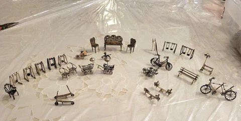 Lot of Miniature Silver Collectible Items, Outdoors Playgrounds, Total 27 Pieces Cover