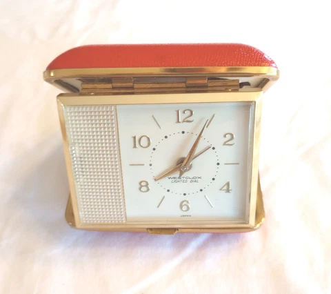 Vintage Westclox Travel Alarm Clock with Light Wind Up Red Folding Case Cover