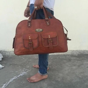 Leather large vintage duffel travel Holdall weekend overnight bag Unisex Genuine - Picture 1 of 6