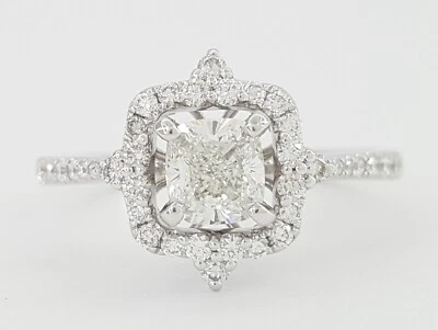 Помолвочное кольцо с бриллиантом ореолом огранки подушка платина 1,03 карата ГИА розничная цена 5500 долл. США - Изображение 1 из 4