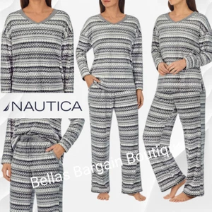 Nautica Women's 2-Piece Fleece Pajama Set V Neck Long Sleeve Pant w Pockets XL - Picture 1 of 6