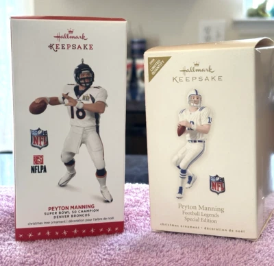 Peyton Manning Hallmark Keepsake Ornaments: 2008 (Colts) y 2016 (Broncos) Foto 1 de 4