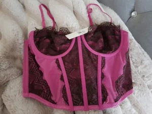 BRAND NEW BRAND GLASSONS CORSET HOT PINK WITH BLACK LACE DETA size 12 - BNWT - Picture 1 of 3