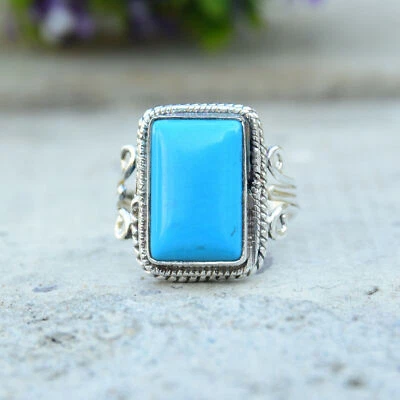 Sleeping Beauty Turquoise Gemstone 925 Sterling Silver Handmade Ring All Size - Image 1 of 4