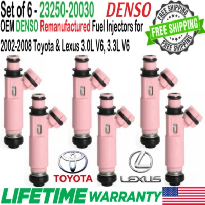 #23250-20030 OEM Denso x6 Fuel Injectors For 2006, 07, 2008 Lexus RX400H 3.3L V6 - Image 1 of 4