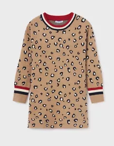 MAYORAL Vestito in maglia maglione leopardato - Tan - Nuovo senza etichette ragazza 16 - Foto 1 di 5