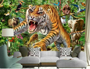 Tiger And Wildlife Wall Mural Paper Kid Room Nursery Decor Sticker Decal AM10 - Picture 1 of 8