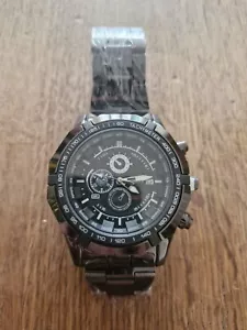 Geneva Chunky Mens Watch Black Silver New Battery For Men - Picture 1 of 5
