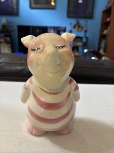 Vintage Royal Copley 7 1/2" Pink Striped Pig Pottery Piggy Bank - Picture 1 of 6