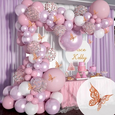 Kit de arco de globo rosa de 13 pies decoraciones de baby shower mariposa con palo de mariposa Foto 1 de 4