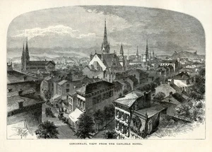 Cincinatti Ohio city view, 1872 Historic American Scene Antique Wood Engraving - Picture 1 of 4
