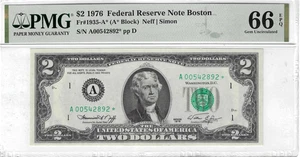 1976 $2 Federal Reserve Star Note, PMG Graded Gem Uncirculated 66 EPQ - Picture 1 of 2