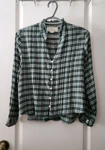 Camisa Trovata Birds of Paradis Escocesa Volantes Cuello Abotonada Pintuck Talla XS - Imagen 1 de 9