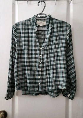 Camisa Trovata Birds of Paradis Escocesa Volantes Cuello Abotonada Pintuck Talla XS Foto 1 de 4