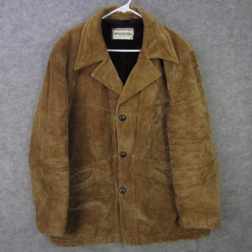 Vintage McGregor Coat Mens 46 Brown Corduroy Wide Wale Sherpa Lined Made USA 70s - Image 1 of 4