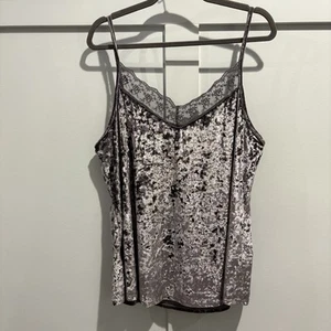 Crushed Velvet Cami Women L Gray Lace Trim Tank Top Dark Fairy Whimsigoth Grunge - Picture 1 of 12
