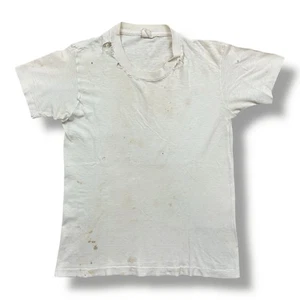 Vintage 60s Blank Single Stitch T-Shirt White Farmer Grunge Sz Small Distressed - Picture 1 of 5