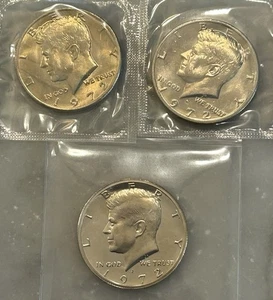 1972 P D S Kennedy Half Dollar - Proof & BU 3 Coin Lot - Mint Cello Uncirculated - Picture 1 of 5