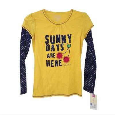 NUEVA Camiseta gráfica de manga larga Cherokee para niñas talla grande 10-12 Amarillo, Polkadot, Cereza Foto 1 de 4