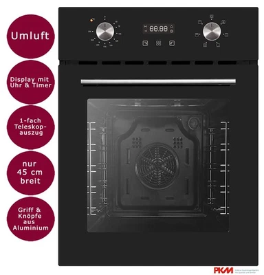 PKM Einbaubackofen 45 cm breit 50 L Umluft Teleskopauszug Timer Singleküche - Bild 1 von 4