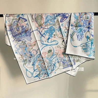 2025 Sallys Heavy 18 Momme Twill Silk Wrap Scarf Future Print Square Shawl 35" - Image 1 of 4