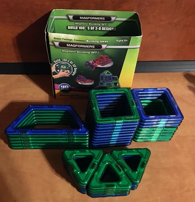 Magformers Magnetic Building Tiles Magic Set Green/Blue 40 Pieces STEM - Image 1 of 4