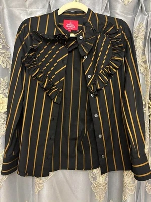 Blusa Vivienne Westwood RED LABEL Love Heart Volantes Rayas Negra Amarilla Nueva Foto 1 de 3