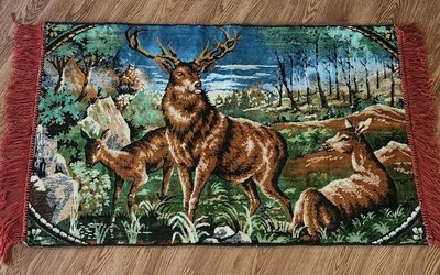 Tapiz de terciopelo Vibtage alfombra colgante de pared ciervos vida silvestre cabaña 22 X 35 caza Foto 1 de 4