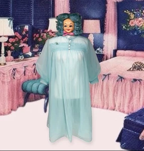 VTG 1950s CHIFFON PEIGNOIR NIGHT GOWN ROBE BABY DOLL FAIRY DRESS MOD WHIMSICAL - Picture 1 of 11