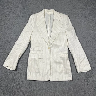 Blazer Banana Republic Mujer Talla 4 Esculpido Rayas Marfil Azul Marino Rayas Lino Foto 1 de 4