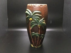 Decorative 3-D Ceramic Tiki Vase/ Straw Holder with Palm Trees- 7” tall - Picture 1 of 3