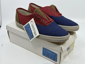 Vintage Keds Color Block Corduroy Lace Up Shoes & Original Box Women's Size 9.5 - Picture 1 of 10