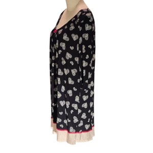 Ellen Tracy Heart Print Nightgown Black Pink White Knee Length Striped Hem sz M - Picture 1 of 10