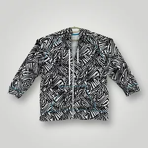 Chicos 3 ZENERGY Zebra Hoodie Women XL Full Zip W/ Pouch Pocket 3/4 Sleeve - Picture 1 of 7