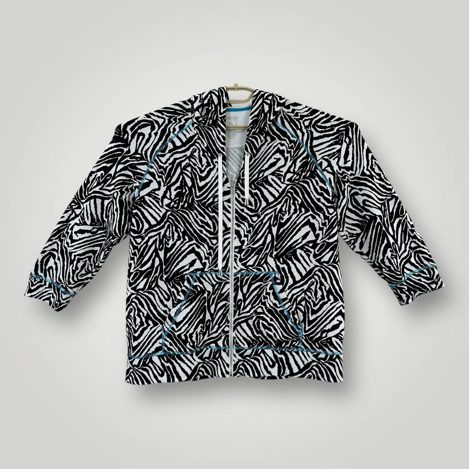 Chicos 3 ZENERGY Zebra Hoodie Women XL Full Zip W/ Pouch Pocket 3/4 Sleeve - Image 1 of 4