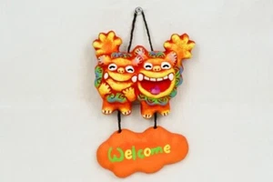 Yonagoyaki Handmade Clay Shisa Wall Hanging – Okinawan Guardian Lion Dog - Picture 1 of 1