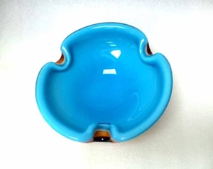 LARGE MURANO VENETIAN BARBINI BLUE AMBER ART GLASS BOWL VASE - Picture 1 of 9