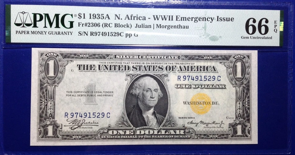 1935A $1 N. Africa-WWII Emergency Issue Fr-2306 PMG66 Gem EPQ - Image 1 of 2