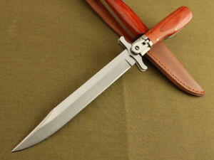 12'' 440 Blade Survival Bowie Large Wood Handle Botton Lock Folding Knife VTJF01