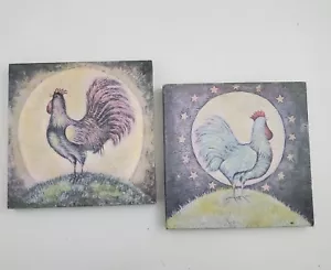 2 gallo cucina country luna piena da appendere arte da parete 12x12 decorazione pollo vintage - Foto 1 di 18