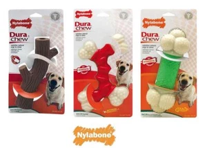 NYLABONE DURA CHEW Choose Size Tough Dog Bone, Stick & Double Action Toys Bacon - Picture 1 of 9