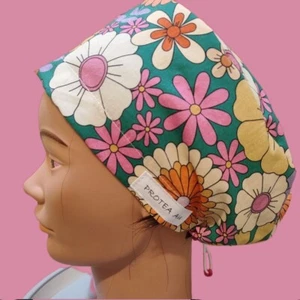 Nurses retro print cotton long hair scrub cap, doctor, scrub hat. Handmade Aust - Picture 1 of 15