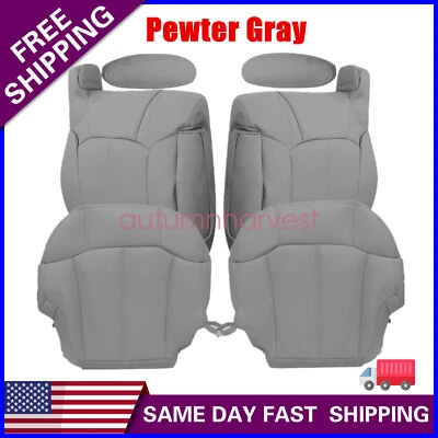 Capa de assento e apoio de braço de couro cinza para 2000-02 Chevy Tahoe GMC Sierra 1500 - Imagem 1 de 4