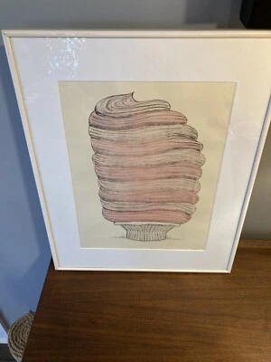 Obra de arte original firmada por artista dibujo abstracto decoración de cupcakes Wonka Like Foto 1 de 4