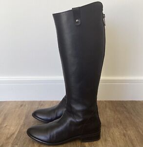 Clarks boots size 5 black leather knee high riding flat / 3cm heel exposed zip