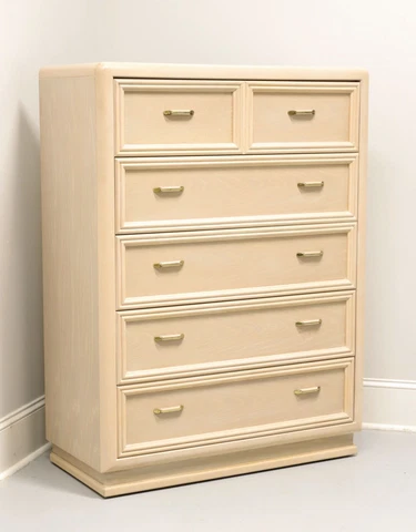 THOMASVILLE Whitewashed Oak Post-Modern Chest of Drawers with Waterfall Edges Cover