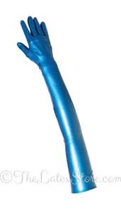 Latex OPERA/LONG Gloves / PREMIUM / METALLIC BLUE /FETISH /Made in Germany /1108 - Picture 1 of 6