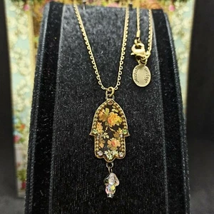 Michal Negrin Hamsa Necklace Black Roses Retro Gothic Hand of Fatima VTG Gift - Picture 1 of 12