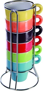 Set Di 6 Mini Tazze Da Espresso Con Supporto in Metallo/Materiale : Ceramica/Dim - Foto 1 di 12