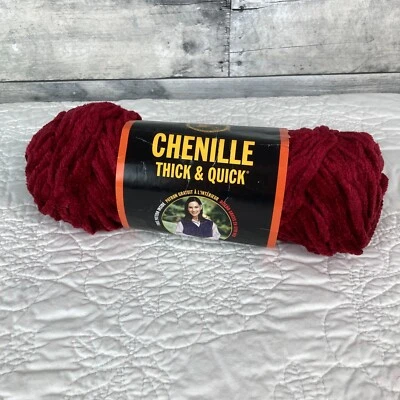 Hilo rojo profundo "vino" grueso y rápido de chenilla marca Lion -- 1 madeja Foto 1 de 4